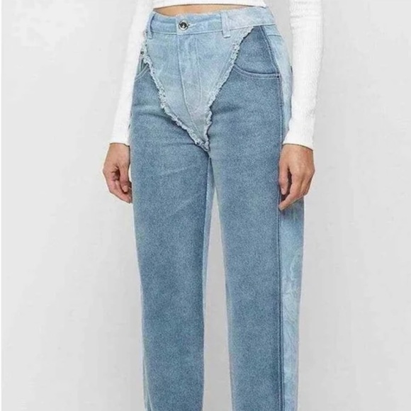 TWO TONE MARBLED MOM JEANS - BLUE - MANIERE DE VOIR US0 - Picture 2 of 4